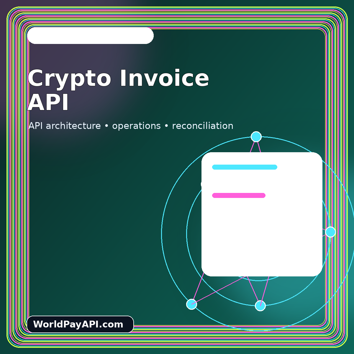 Neon crypto invoice card connecting Bitcoin, Ethereum, and Solana payment routes to one API