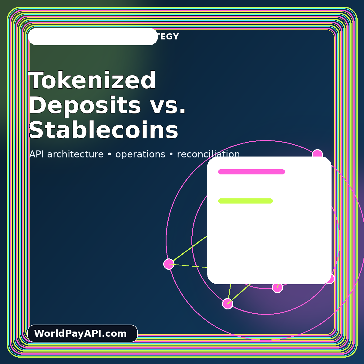 Neon comparison of a tokenized bank deposit ledger and a stablecoin blockchain settlement rail